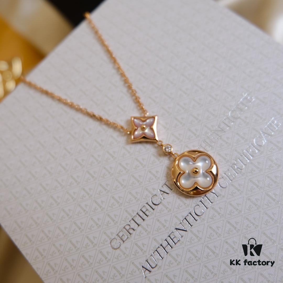 692fcfc399f2d84055c89c91 Exquisitely Crafted ZP LV Jewelry with Classic Floral Design, White Shell, Pink Rhombus Shell, and Accented with a Small Diamond