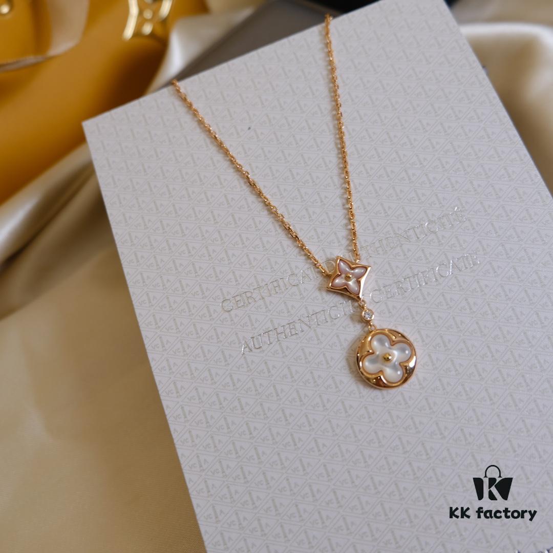 692fcfc399f2d84055c89c92 Exquisitely Crafted ZP LV Jewelry with Classic Floral Design, White Shell, Pink Rhombus Shell, and Accented with a Small Diamond