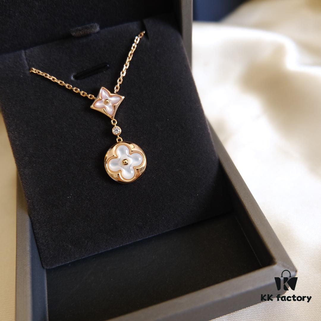 692fcfc399f2d84055c89c93 Exquisitely Crafted ZP LV Jewelry with Classic Floral Design, White Shell, Pink Rhombus Shell, and Accented with a Small Diamond