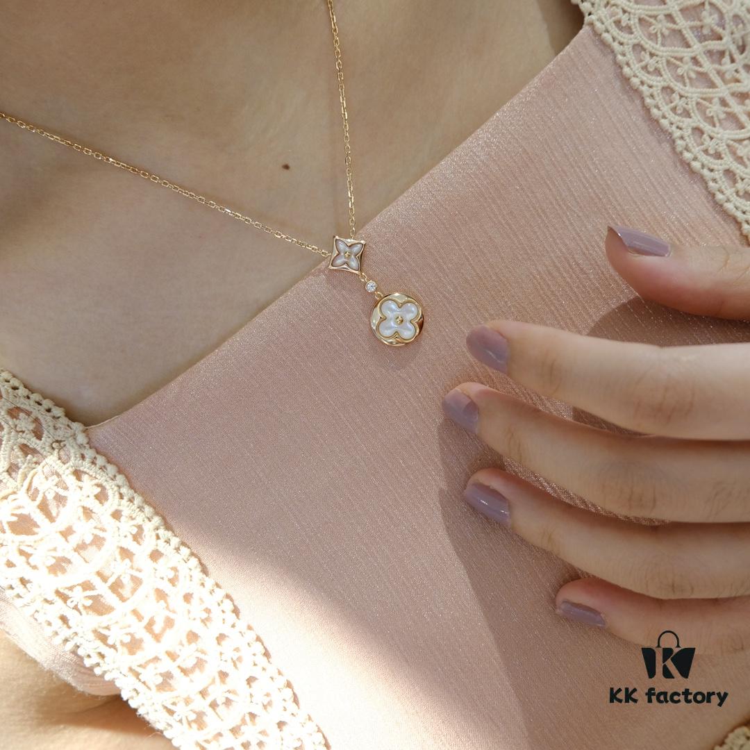 692fcfc499f2d84055c89c95 Exquisitely Crafted ZP LV Jewelry with Classic Floral Design, White Shell, Pink Rhombus Shell, and Accented with a Small Diamond