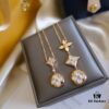 692fcfc899f2d84055c89c9a Exquisite ZP LV Jewelry with Classic Flower Design, White and Pink Mother-of-Pearl Inlay, Accented with a Small Diamond, Made in V Gold with Sterling Silver Chain