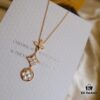 692fcfc899f2d84055c89c9d Exquisite ZP LV Jewelry with Classic Flower Design, White and Pink Mother-of-Pearl Inlay, Accented with a Small Diamond, Made in V Gold with Sterling Silver Chain