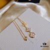 692fcfc999f2d84055c89c9e Exquisite ZP LV Jewelry with Classic Flower Design, White and Pink Mother-of-Pearl Inlay, Accented with a Small Diamond, Made in V Gold with Sterling Silver Chain