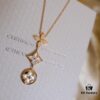 692fcfca99f2d84055c89c9f Exquisite ZP LV Jewelry with Classic Flower Design, White and Pink Mother-of-Pearl Inlay, Accented with a Small Diamond, Made in V Gold with Sterling Silver Chain
