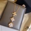 692fcfca99f2d84055c89ca0 Exquisite ZP LV Jewelry with Classic Flower Design, White and Pink Mother-of-Pearl Inlay, Accented with a Small Diamond, Made in V Gold with Sterling Silver Chain