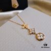 692fcfca99f2d84055c89ca1 Exquisite ZP LV Jewelry with Classic Flower Design, White and Pink Mother-of-Pearl Inlay, Accented with a Small Diamond, Made in V Gold with Sterling Silver Chain
