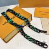 692fd01199f2d84055c89d2c New Arrival: LV Chain Links Patches Cuban Green Colored Diamond Necklace for Men