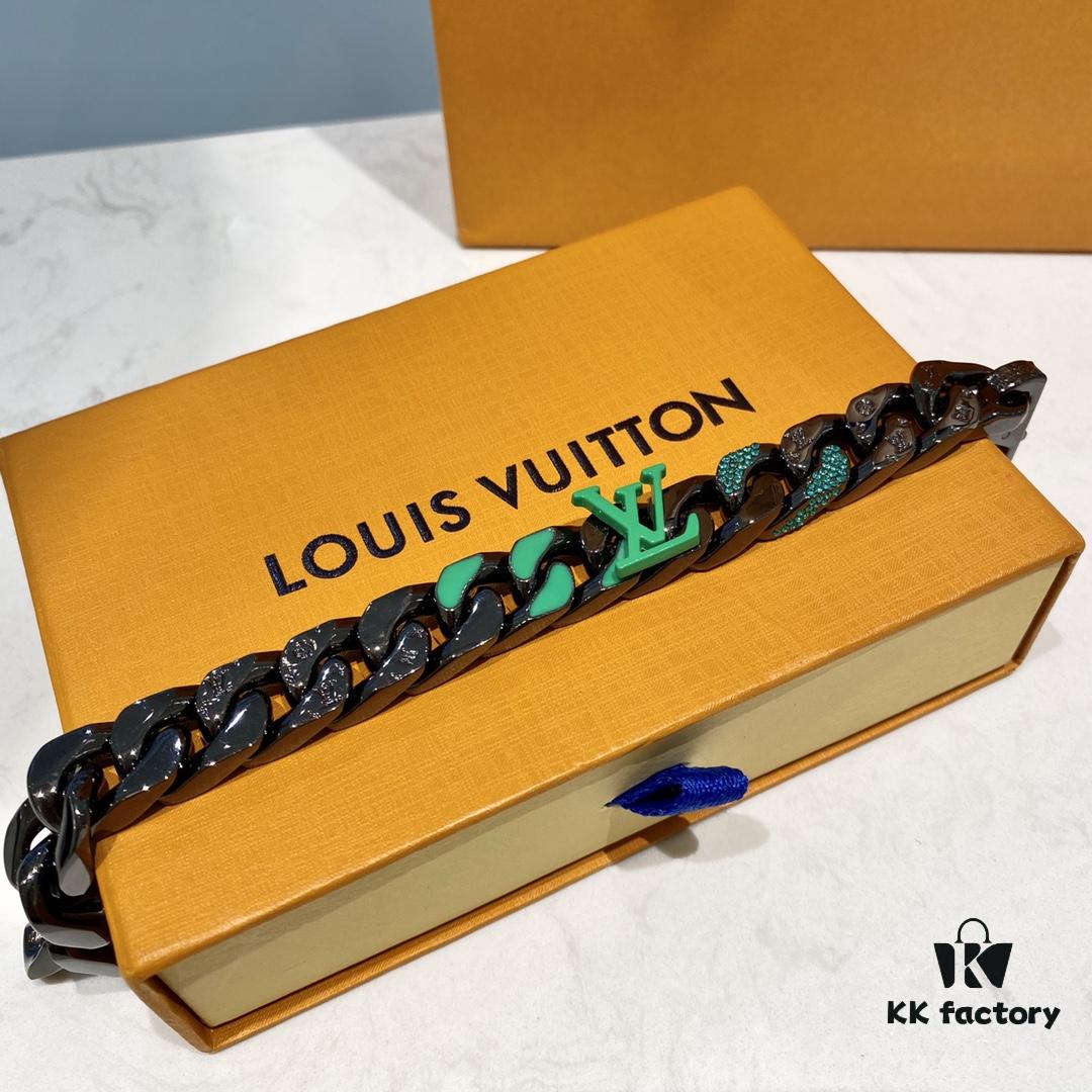 692fd01499f2d84055c89d2d New Arrival~LV Men's Bracelet CHAIN LINKS PATCHES Cuban Green Colorful Crystal Bracelet 21cm
