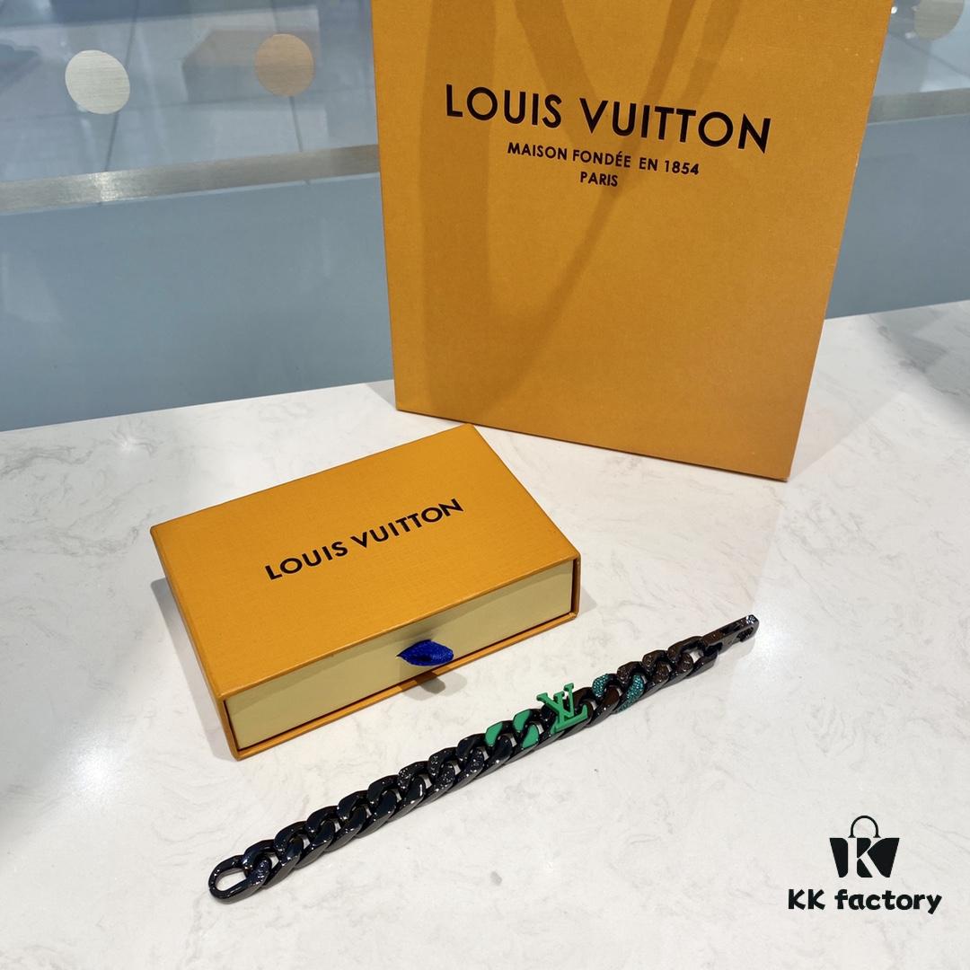 692fd01499f2d84055c89d2f New Arrival~LV Men's Bracelet CHAIN LINKS PATCHES Cuban Green Colorful Crystal Bracelet 21cm
