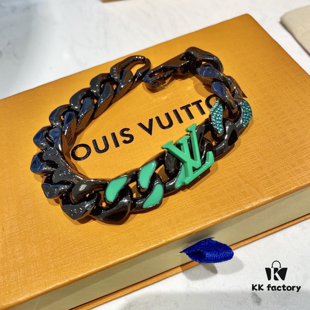692fd01799f2d84055c89d32 New Arrival~LV Men's Bracelet CHAIN LINKS PATCHES Cuban Green Colorful Crystal Bracelet 21cm