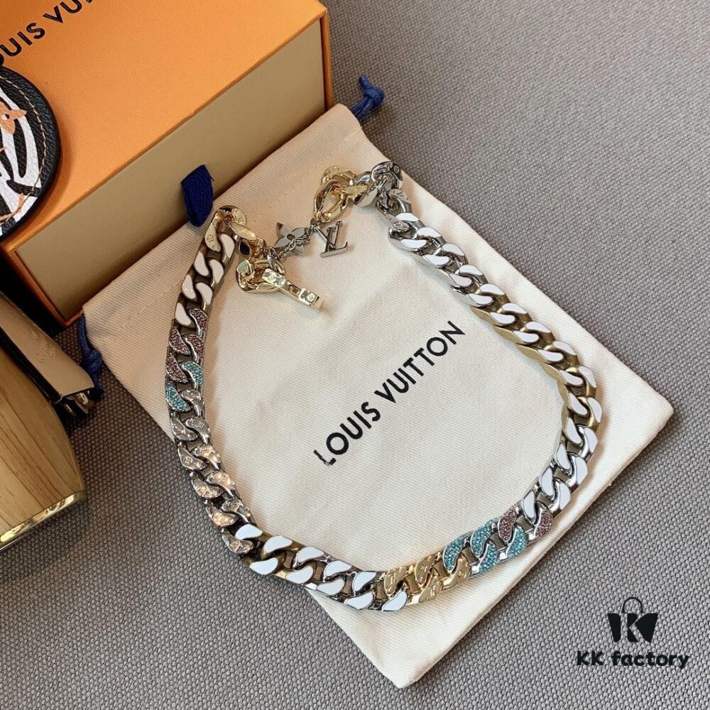 692fd01899f2d84055c89d35 LV 20205S Enamel Necklace/Bracelet Unisex Cuban Link Chain with L and V Interlocking Design and Monogram Pattern