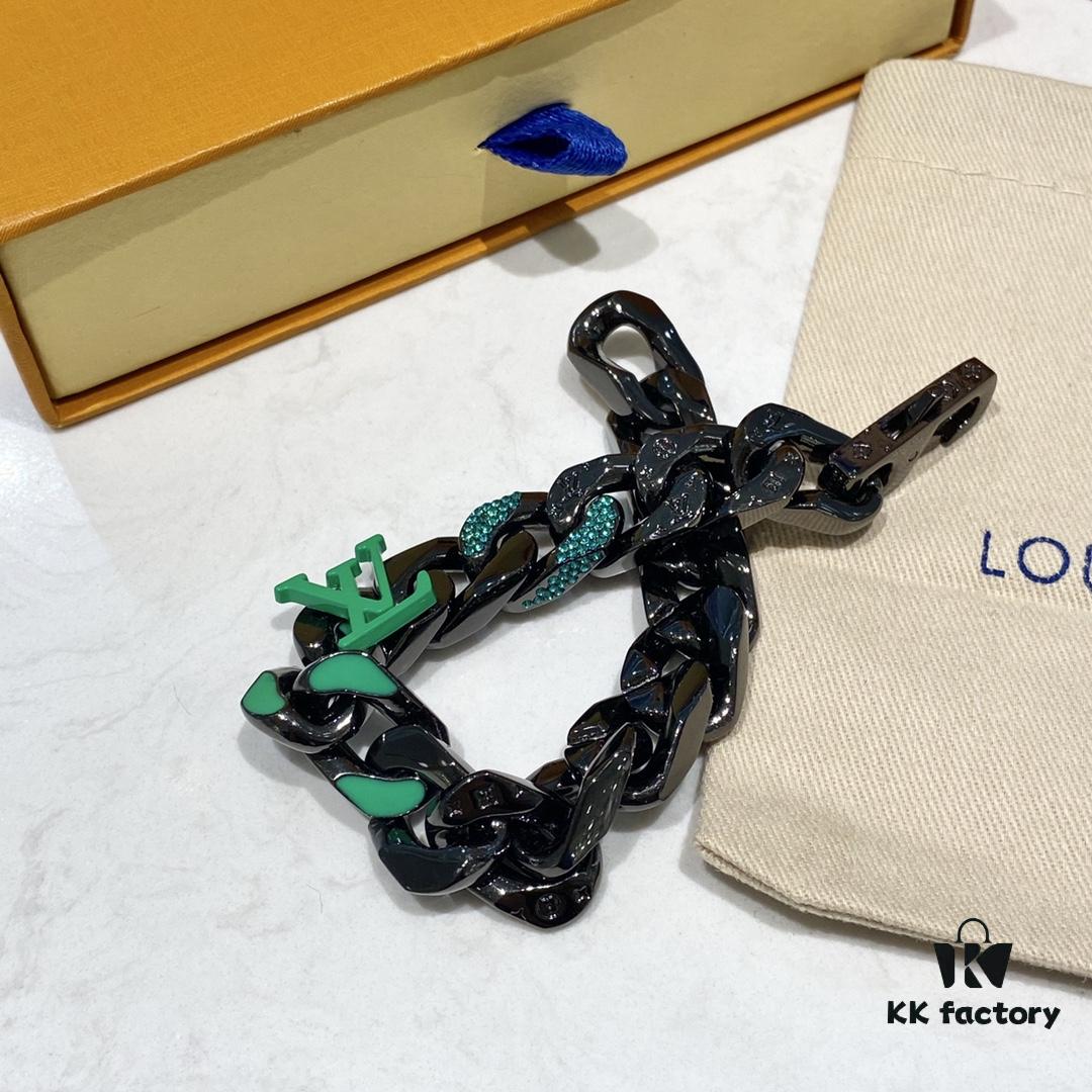 692fd01d99f2d84055c89d3b New Arrival~LV Men's Bracelet CHAIN LINKS PATCHES Cuban Green Colorful Crystal Bracelet 21cm