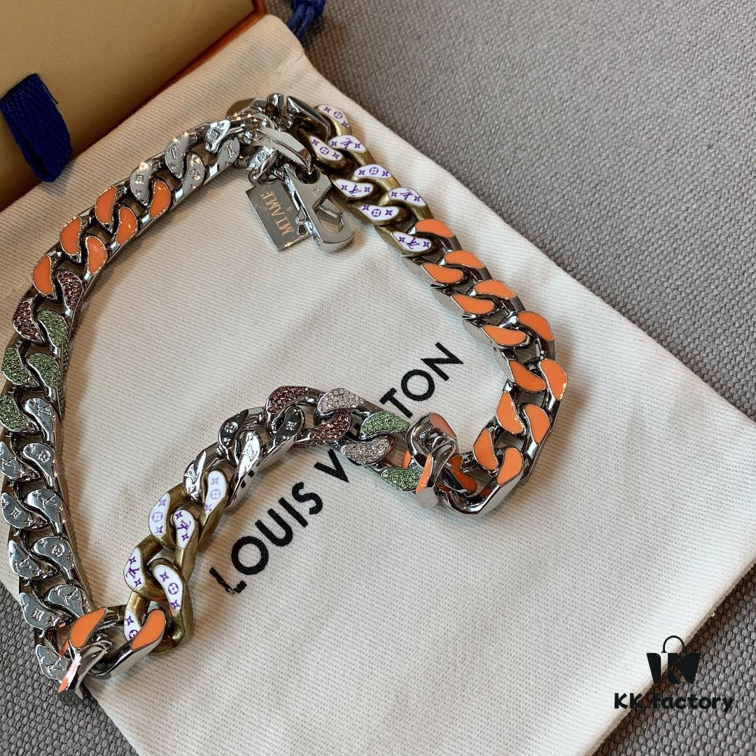 692fd01d99f2d84055c89d3c LV 20205S Enamel Necklace/Bracelet Unisex Cuban Link Chain with Logo Design