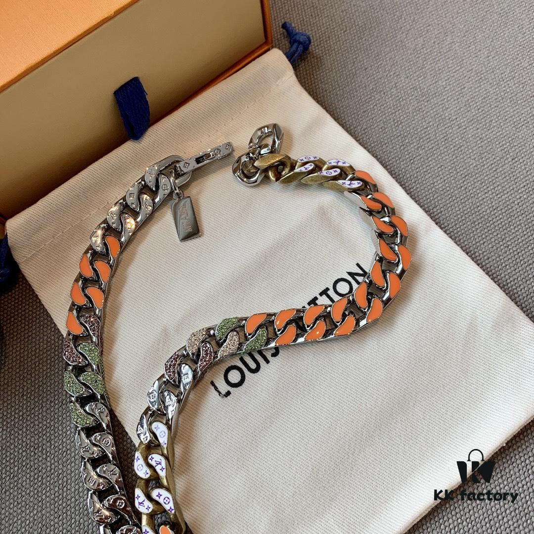 692fd01e99f2d84055c89d3f LV 20205S Enamel Necklace/Bracelet Unisex Cuban Link Chain with Logo Design