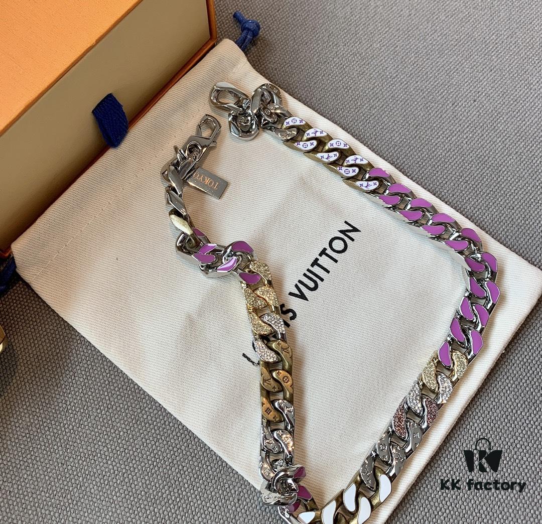 692fd02199f2d84055c89d43 LV 20205S Enamel Necklace/Bracelet Unisex Cuban Link Chain with L&V Logo and Monogram Pattern