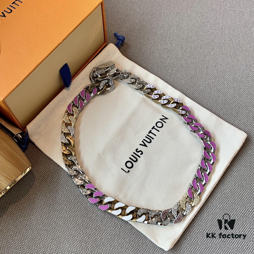 692fd02199f2d84055c89d44 LV 20205S Enamel Necklace/Bracelet Unisex Cuban Link Chain with L&V Logo and Monogram Pattern