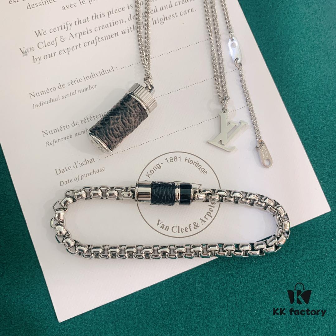 692fd04899f2d84055c89d7d LV Necklace/Bracelet with Rotating Opening, Incorporating Monogram Leather for Personal Fragrance or Amulet