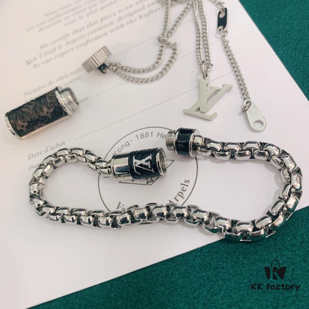 692fd04a99f2d84055c89d7f LV Necklace/Bracelet with Rotating Opening, Incorporating Monogram Leather for Personal Fragrance or Amulet