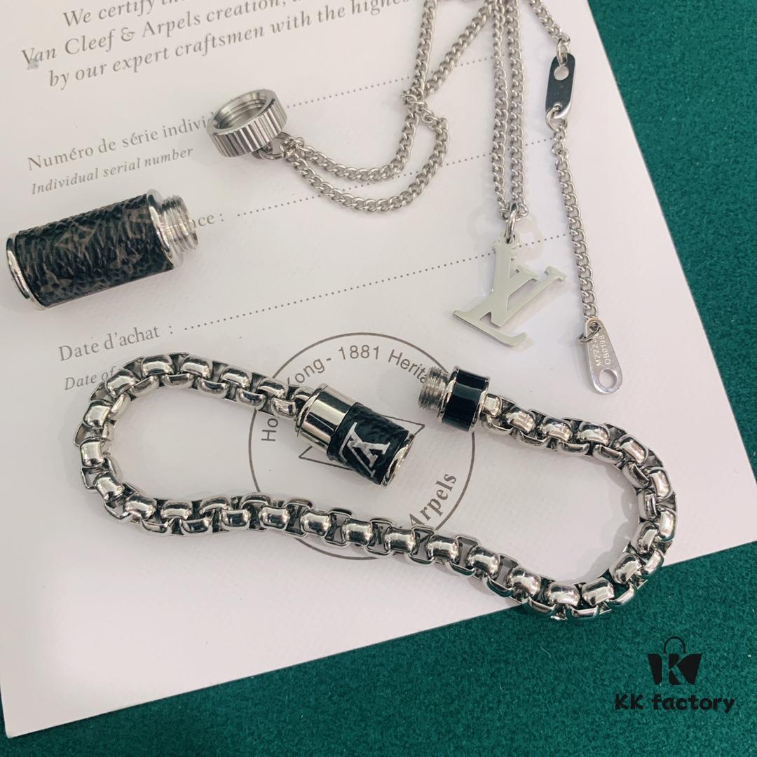 692fd04b99f2d84055c89d80 LV Necklace/Bracelet with Rotating Opening, Incorporating Monogram Leather for Personal Fragrance or Amulet