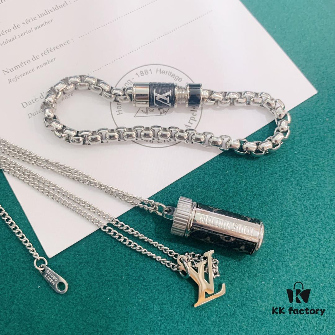 692fd04d99f2d84055c89d83 LV Necklace/Bracelet with Rotating Opening, Incorporating Monogram Leather for Personal Fragrance or Amulet