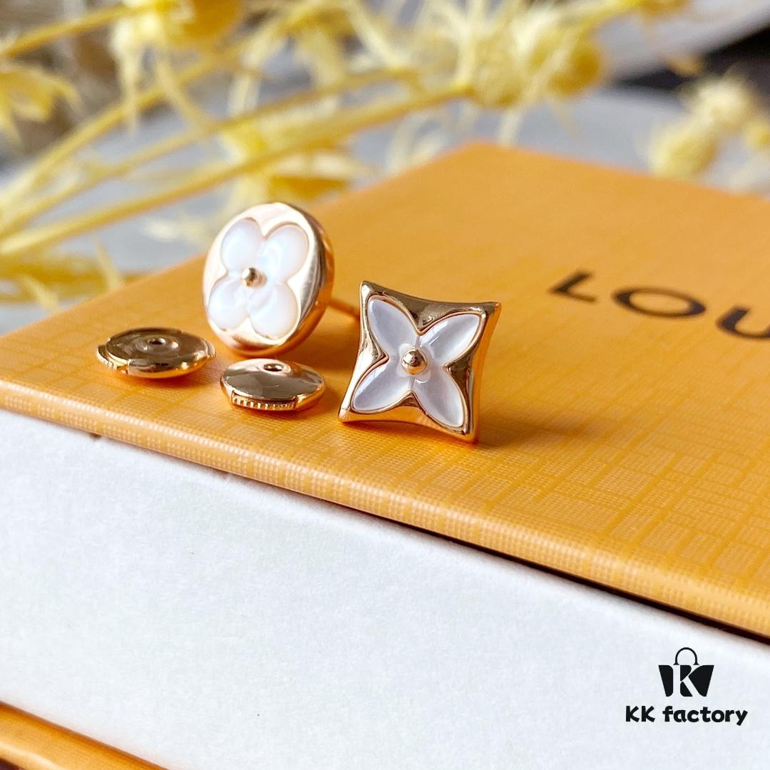 692fd08999f2d84055c89df4 LV White Mother-of-Pearl Asymmetrical Earrings, 925 Sterling Silver with Vacuum Plated 18K Rose Gold Finish