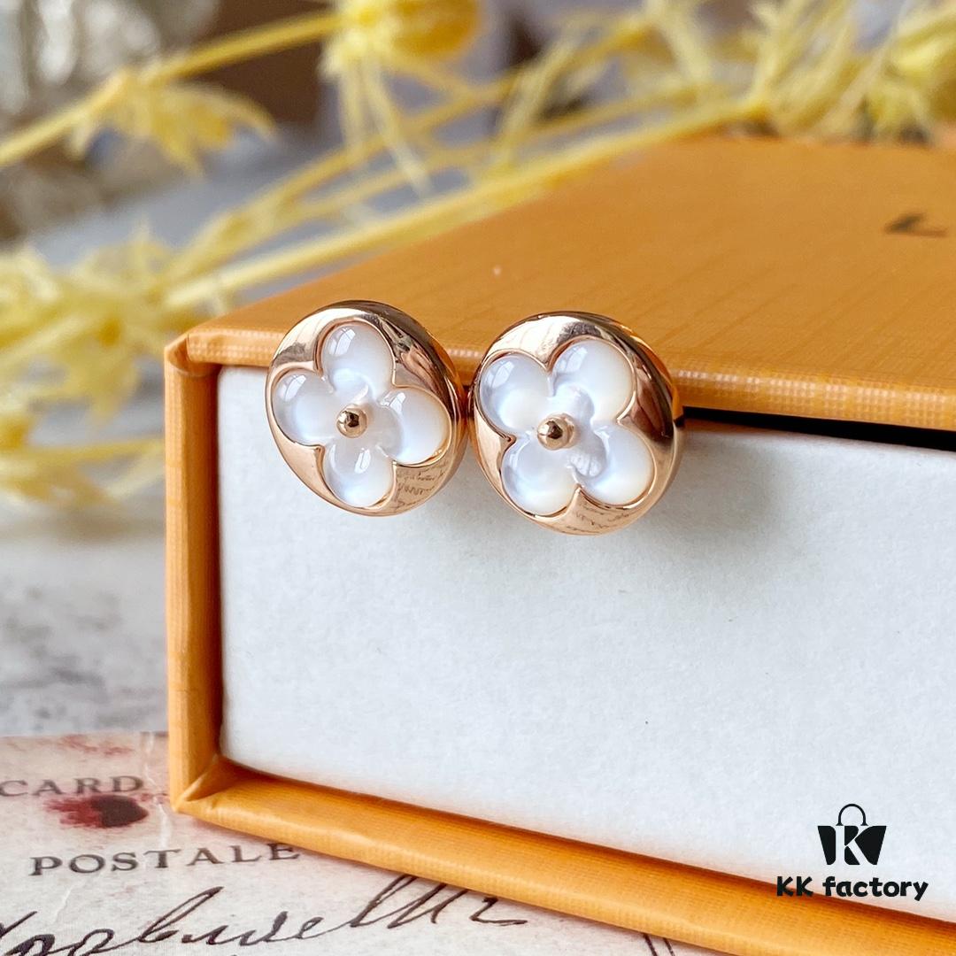 692fd08b99f2d84055c89df6 LV Round White Mother-of-Pearl Stud Earrings with 18K Rose Gold Plating