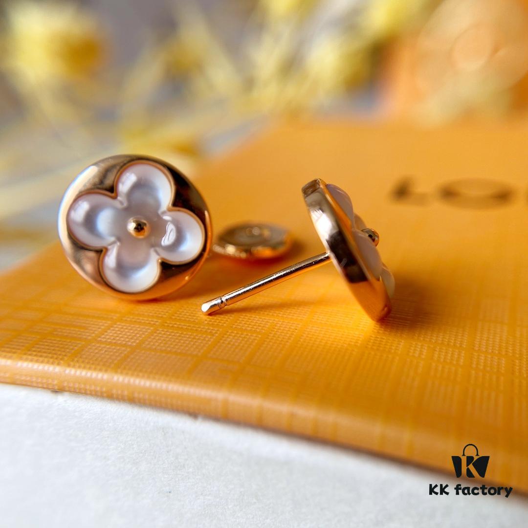 692fd08c99f2d84055c89df8 LV Round White Mother-of-Pearl Stud Earrings with 18K Rose Gold Plating