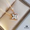 LV Diamond-Pattern Natural White Mother-of-Pearl Pendant Necklace
