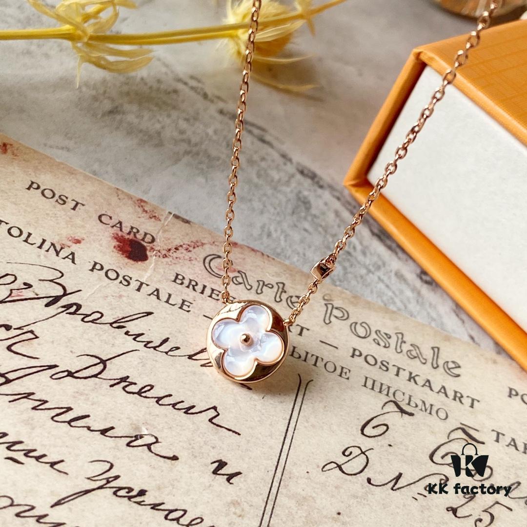 692fd09999f2d84055c89e0e LV Round White Mother-of-Pearl Necklace with 18K Rose Gold Plating and Swarovski Crystal Accents