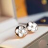 Classic Round LV Monogram White Mother-of-Pearl Stud Earrings