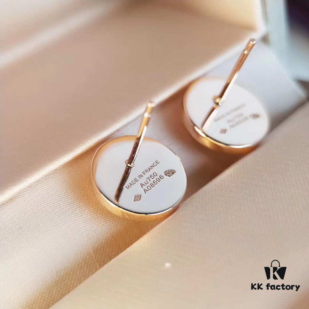 Classic Round LV Monogram White Mother-of-Pearl Stud Earrings