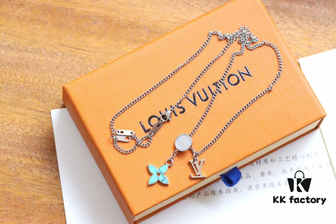 692fd0b999f2d84055c89e49 Louis Vuitton Opal Green Floral Letter Couple Necklace
