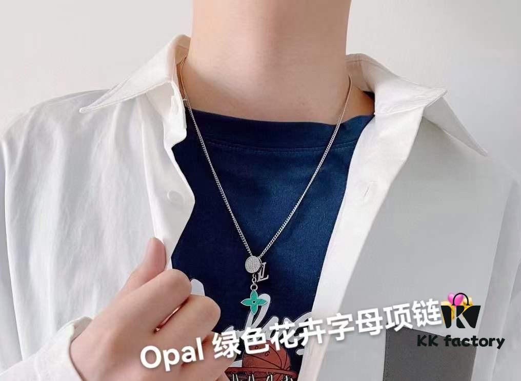 692fd0ba99f2d84055c89e4b Louis Vuitton Opal Green Floral Letter Couple Necklace
