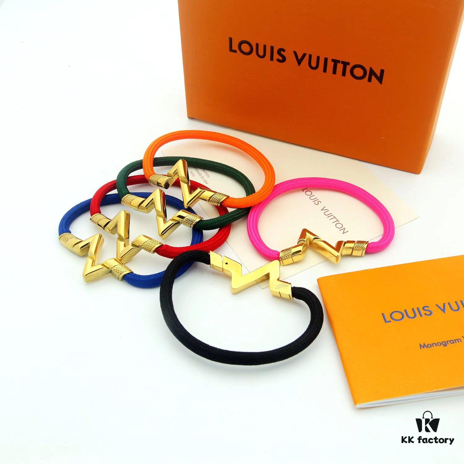 692fd12e99f2d84055c89f09 LV Braided Bracelet in Colorful Volt Play 18K Gold Bracelet with Interlocking L and V Motif