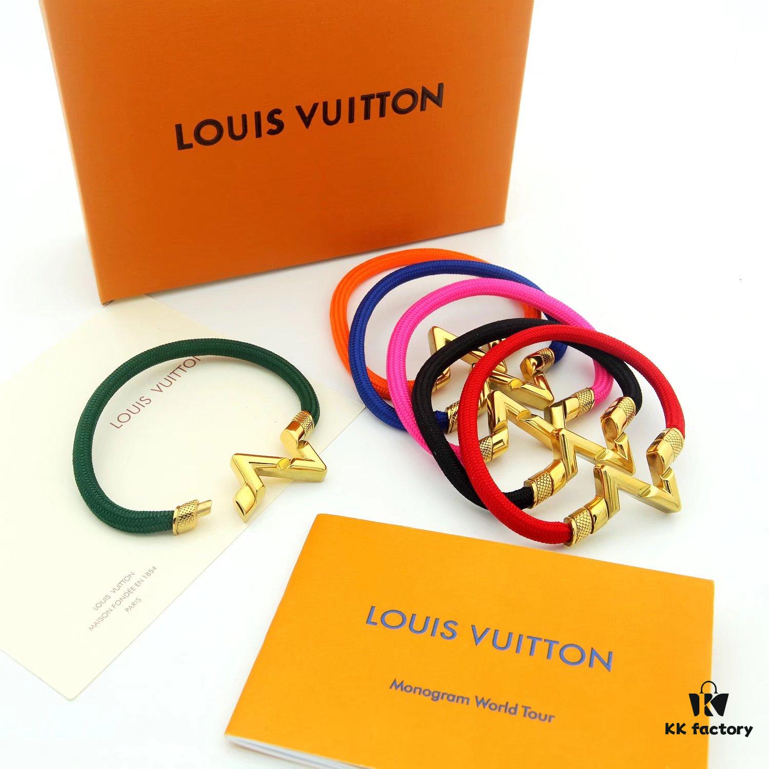 692fd13099f2d84055c89f0a LV Braided Bracelet in Colorful Volt Play 18K Gold Bracelet with Interlocking L and V Motif