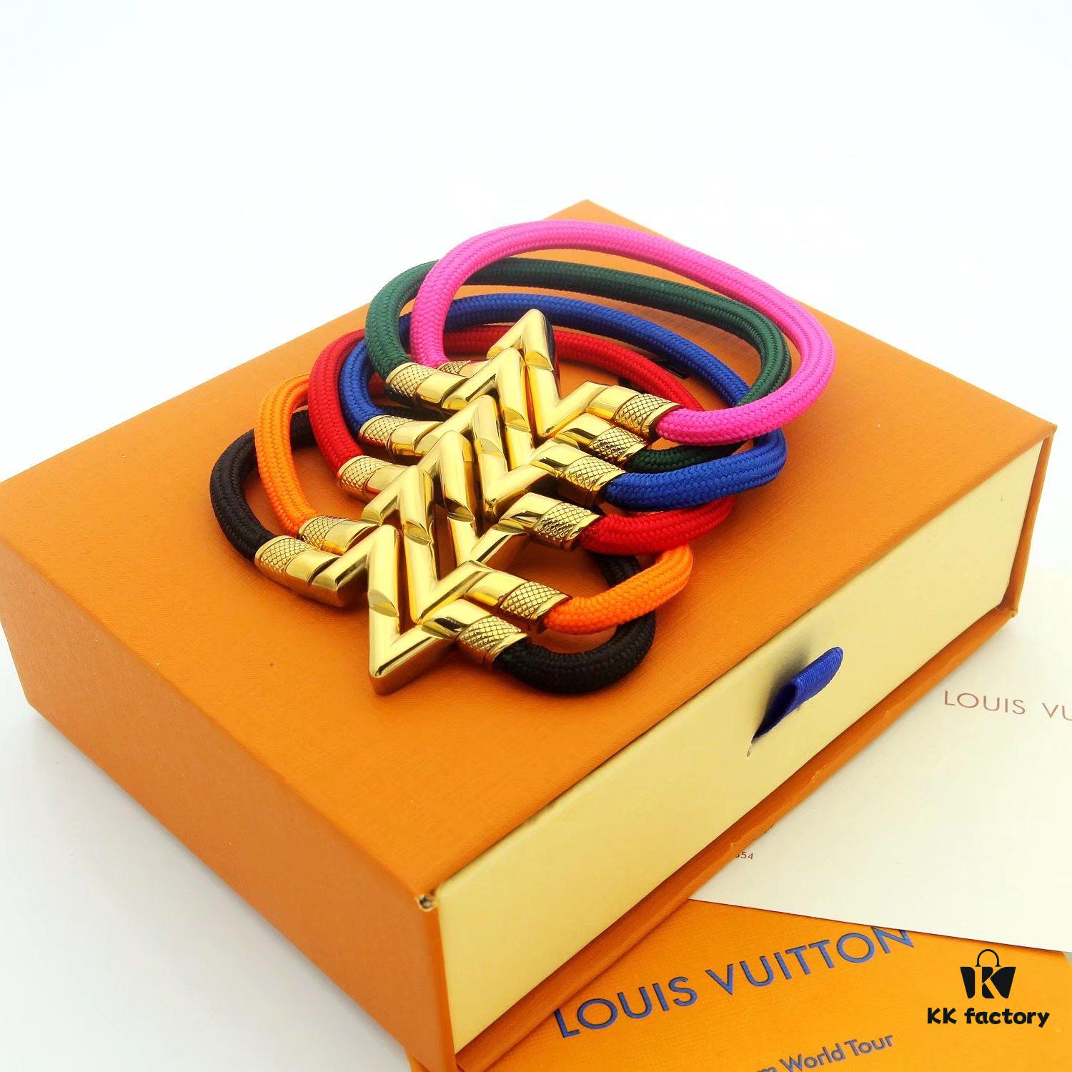 692fd13099f2d84055c89f0b LV Braided Bracelet in Colorful Volt Play 18K Gold Bracelet with Interlocking L and V Motif