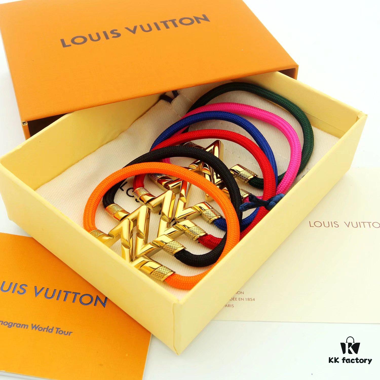 692fd13199f2d84055c89f0d LV Braided Bracelet in Colorful Volt Play 18K Gold Bracelet with Interlocking L and V Motif