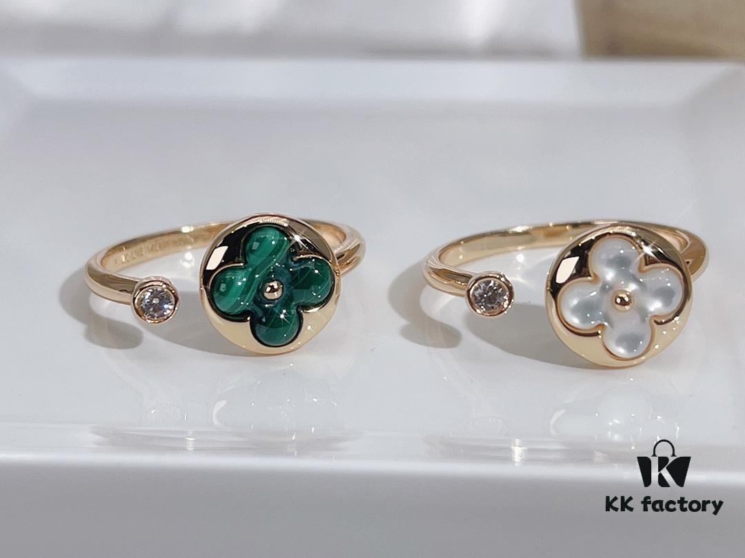 692fd16099f2d84055c89f6d Color Blossom High Jewelry Ring in V Gold with White Shell, Red Carnelian, Peacock Green, and Black Onyx