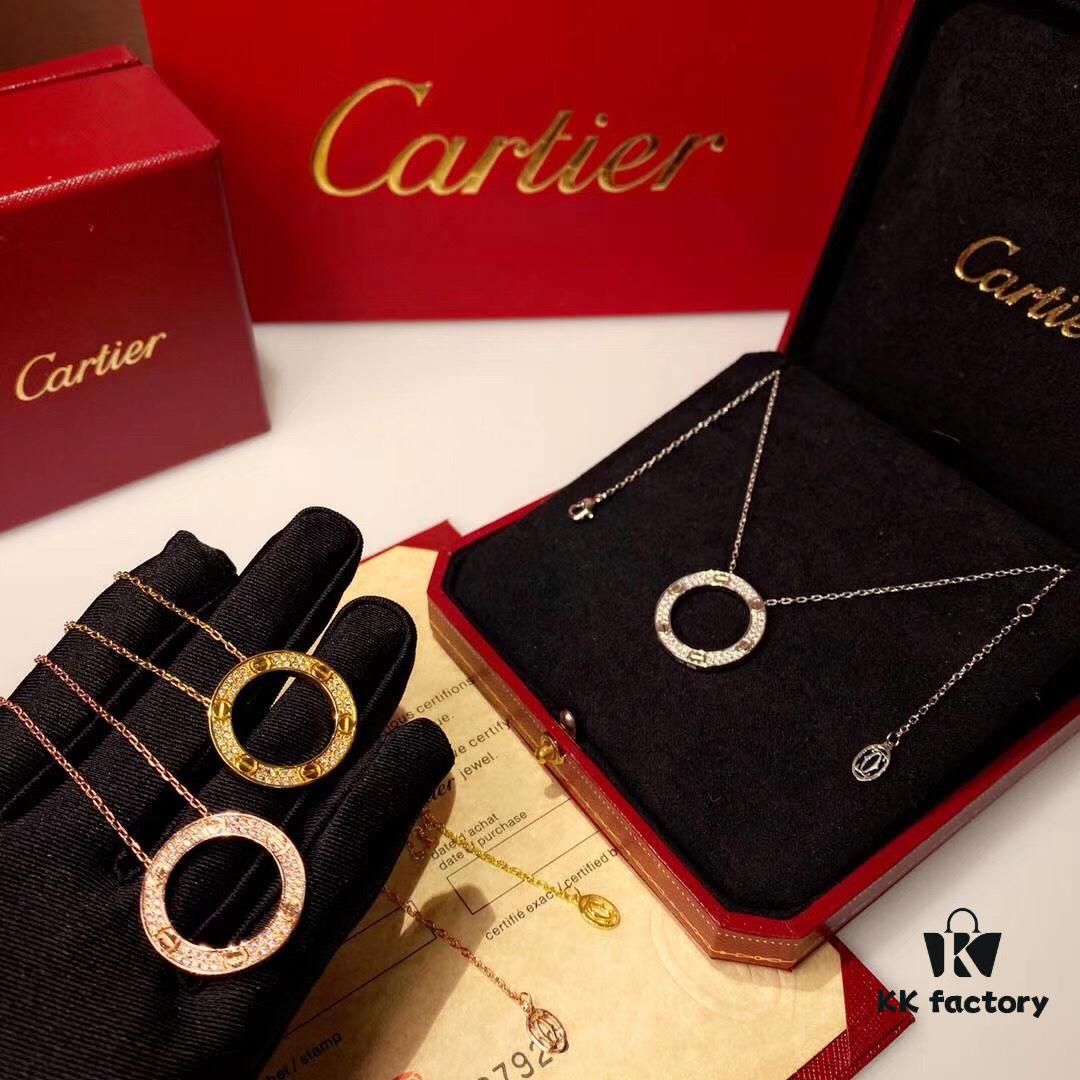 692fd17599f2d84055c89f9c Cartier Love Series Full Diamond-Set Smooth 'Big Cake' Necklace, Two-Way Wearable, German Imported Gold Plated with Pt 950 Platinum Finish, Anti-Tarnish, Authentic Logo Engraving and Holographic Security Code, Lobster Clasp in Rose Gold, White Gold, and Yellow Gold