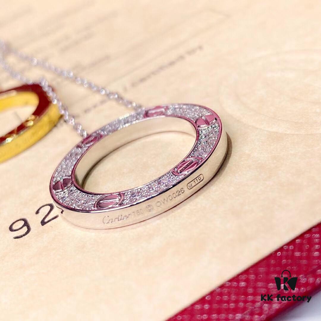 692fd17599f2d84055c89f9d Cartier Love Series Full Diamond-Set Smooth 'Big Cake' Necklace, Two-Way Wearable, German Imported Gold Plated with Pt 950 Platinum Finish, Anti-Tarnish, Authentic Logo Engraving and Holographic Security Code, Lobster Clasp in Rose Gold, White Gold, and Yellow Gold