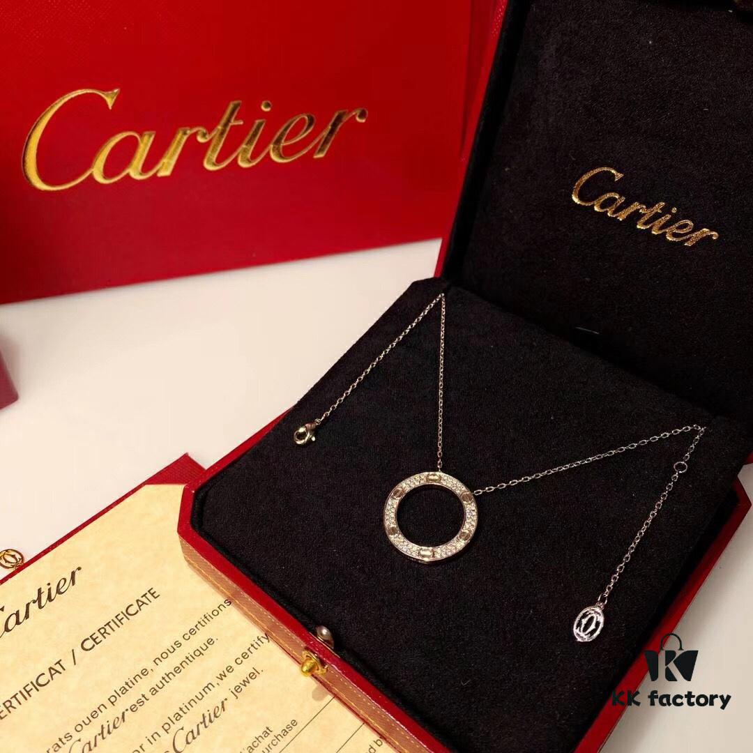692fd17699f2d84055c89f9f Cartier Love Series Full Diamond-Set Smooth 'Big Cake' Necklace, Two-Way Wearable, German Imported Gold Plated with Pt 950 Platinum Finish, Anti-Tarnish, Authentic Logo Engraving and Holographic Security Code, Lobster Clasp in Rose Gold, White Gold, and Yellow Gold
