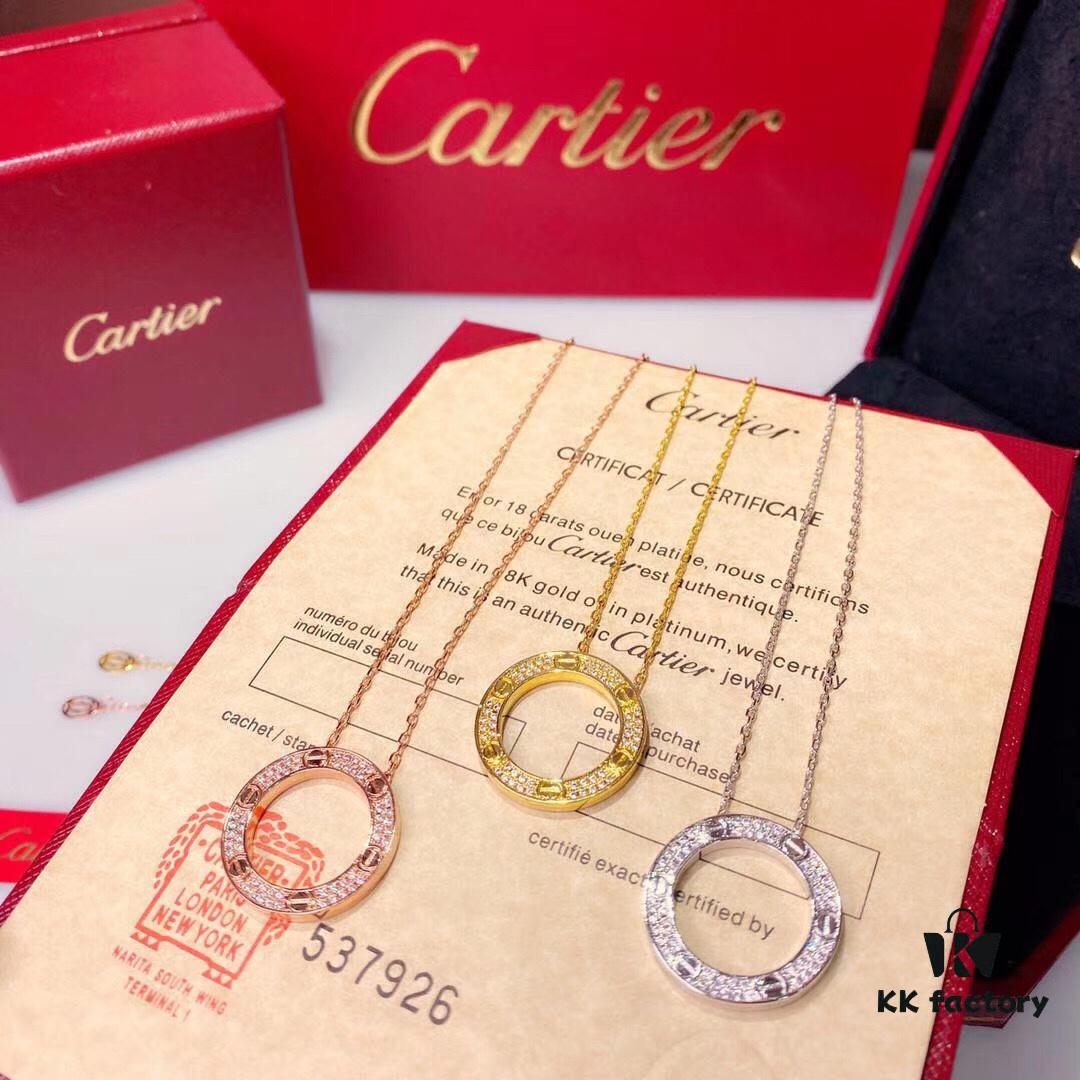 692fd17799f2d84055c89fa2 Cartier Love Series Full Diamond-Set Smooth 'Big Cake' Necklace, Two-Way Wearable, German Imported Gold Plated with Pt 950 Platinum Finish, Anti-Tarnish, Authentic Logo Engraving and Holographic Security Code, Lobster Clasp in Rose Gold, White Gold, and Yellow Gold