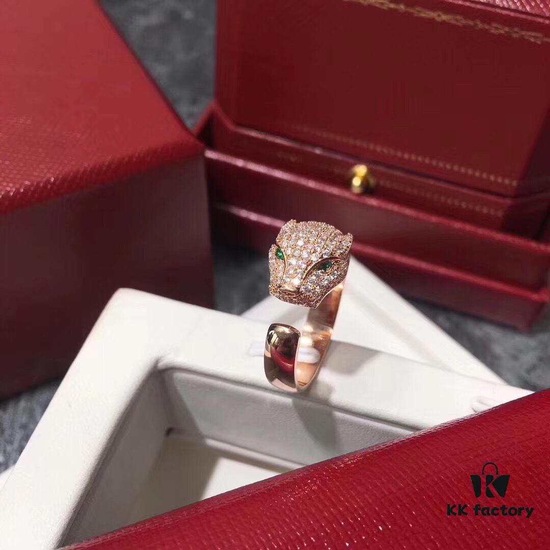 692fd18699f2d84055c89fc9 Cartier Panther Head Diamond-Paved Open Ring in Sterling Silver with 18K Rose Gold Plating, Zirconia Inlay, Available in Three Colors: Gold, Silver, and Rose Gold