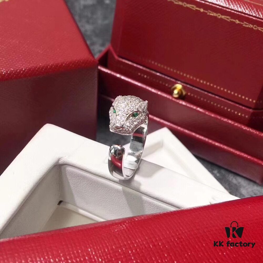 692fd18699f2d84055c89fcb Cartier Panther Head Diamond-Paved Open Ring in Sterling Silver with 18K Rose Gold Plating, Zirconia Inlay, Available in Three Colors: Gold, Silver, and Rose Gold