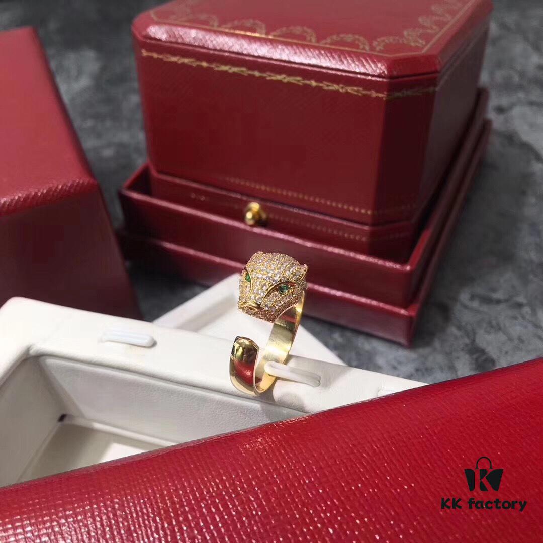 692fd18799f2d84055c89fcc Cartier Panther Head Diamond-Paved Open Ring in Sterling Silver with 18K Rose Gold Plating, Zirconia Inlay, Available in Three Colors: Gold, Silver, and Rose Gold