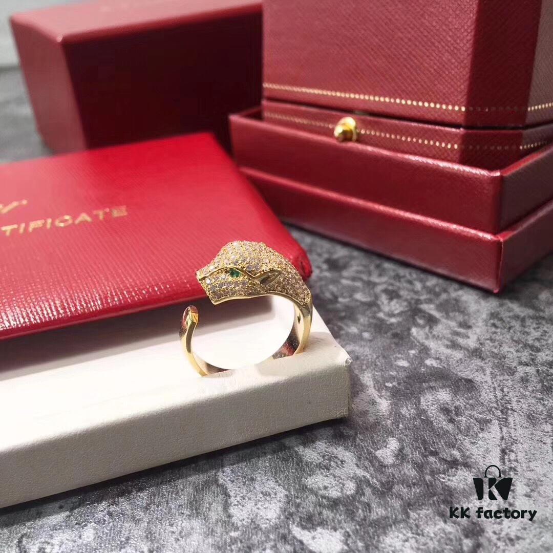 692fd18799f2d84055c89fcd Cartier Panther Head Diamond-Paved Open Ring in Sterling Silver with 18K Rose Gold Plating, Zirconia Inlay, Available in Three Colors: Gold, Silver, and Rose Gold