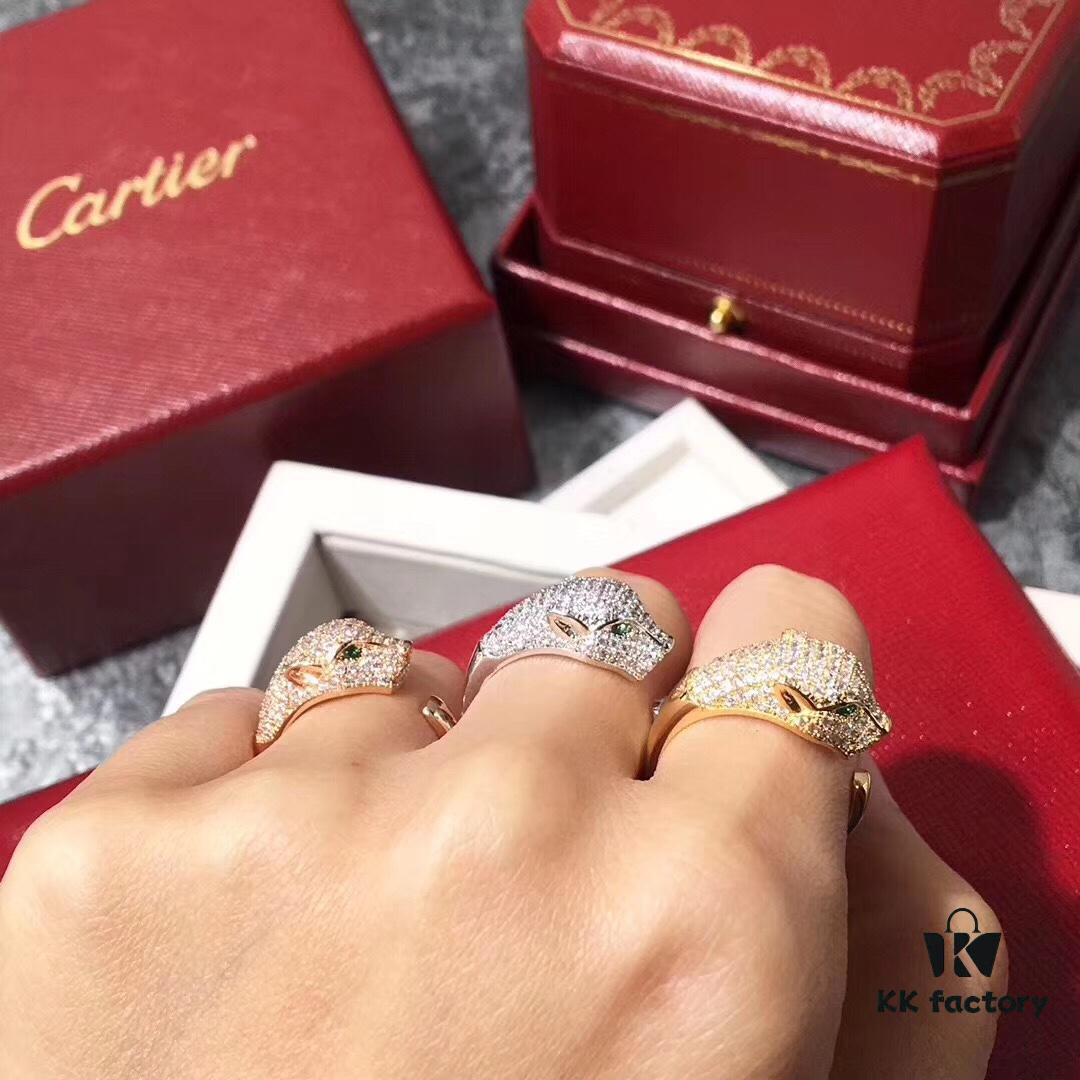 692fd18899f2d84055c89fce Cartier Panther Head Diamond-Paved Open Ring in Sterling Silver with 18K Rose Gold Plating, Zirconia Inlay, Available in Three Colors: Gold, Silver, and Rose Gold