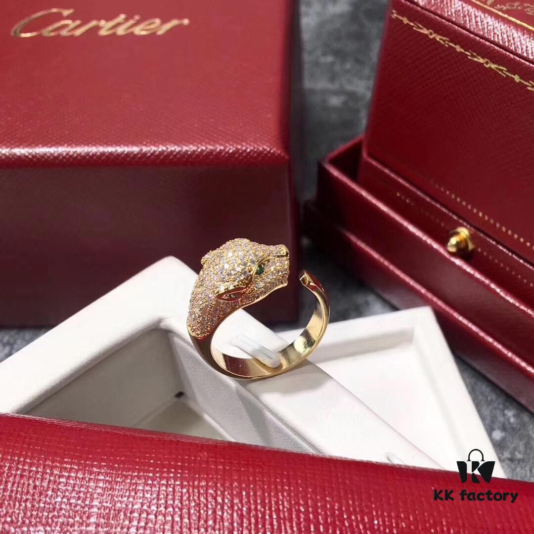 692fd18899f2d84055c89fcf Cartier Panther Head Diamond-Paved Open Ring in Sterling Silver with 18K Rose Gold Plating, Zirconia Inlay, Available in Three Colors: Gold, Silver, and Rose Gold