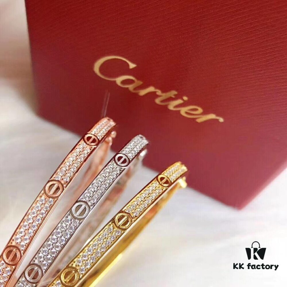 692fd19099f2d84055c89fe4 Cartier Narrow Style Diamond-Paved Bracelet, S925 Sterling Silver with Thick Gold Plating, Rose Gold/Gold/Platinum, Adjustable Fit, Celebrity-Inspired Design