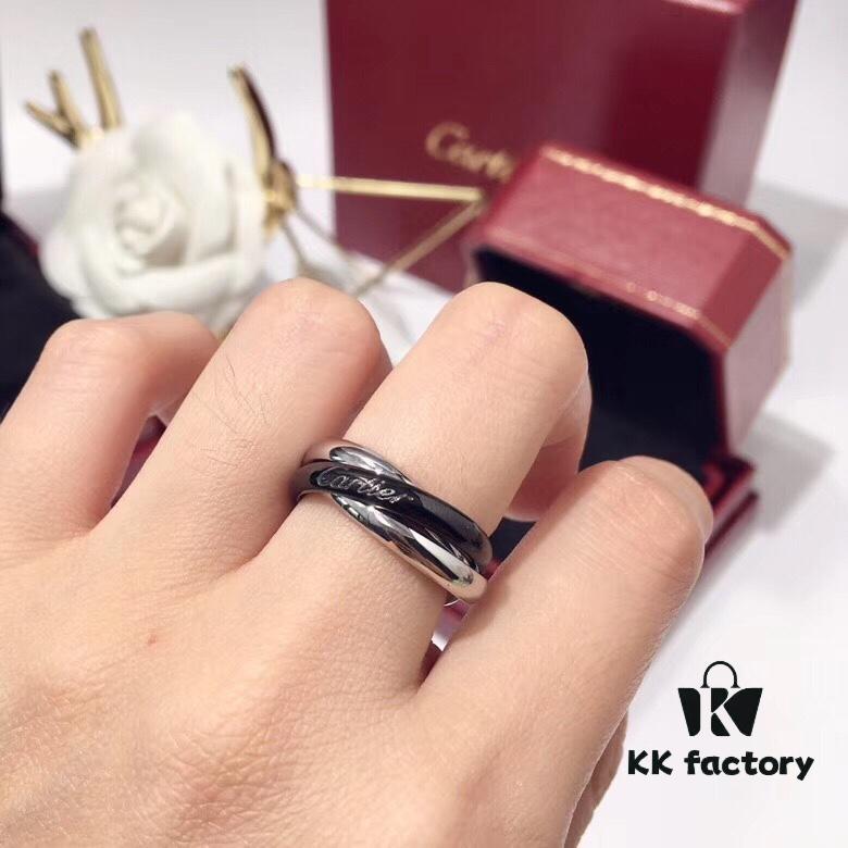 692fd19399f2d84055c89fee Cartier Trinity Black-Inlay Stainless Steel Smooth Ring